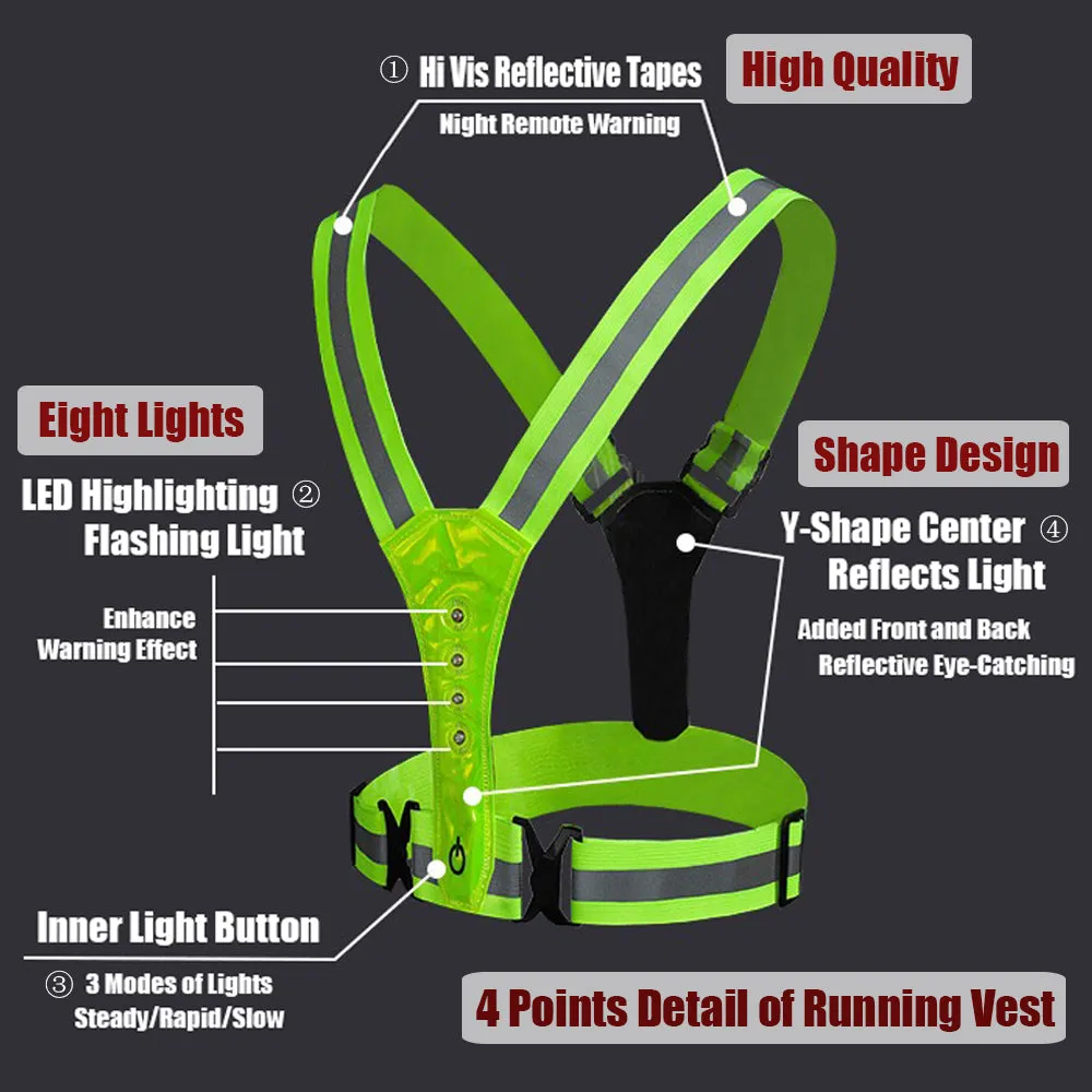 SMASYS Fluorescent Adjustable Belt Led Light Sport Running Safety Vests
