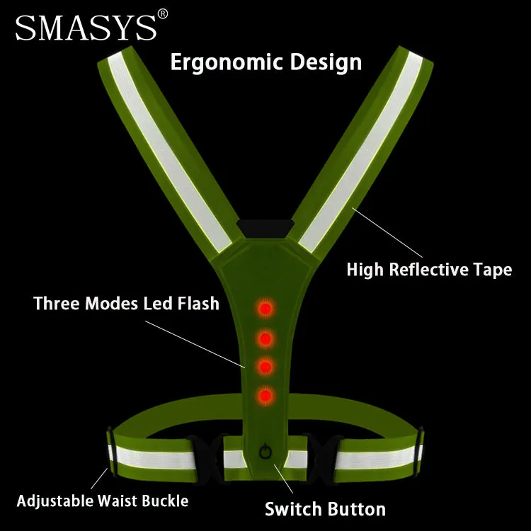 SMASYS Fluorescent Adjustable Belt Led Light Sport Running Safety Vests