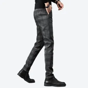 Stylish Slim-Fit Plaid Pattern Pants