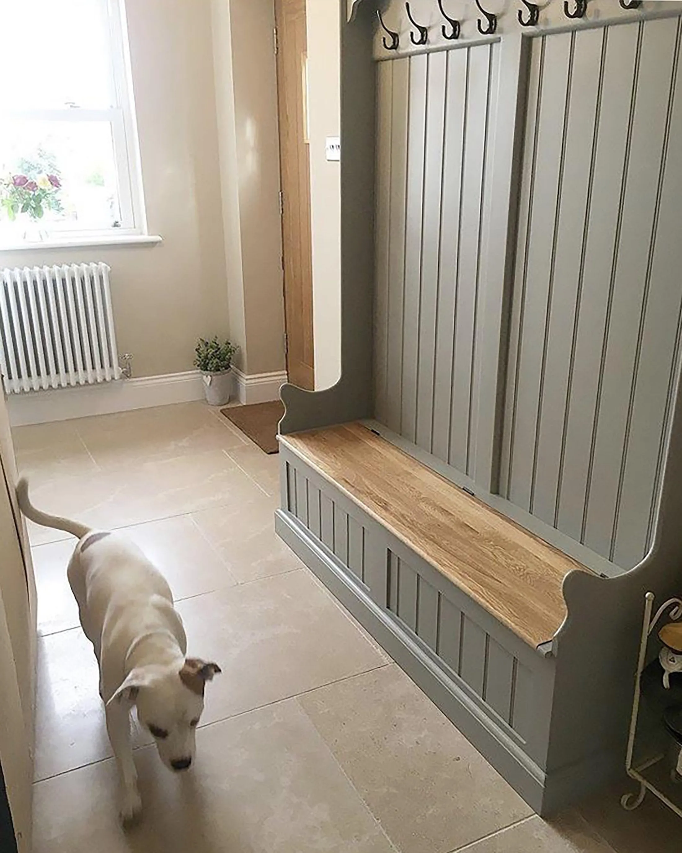 Tall Monks Bench with Oak Storage Seat