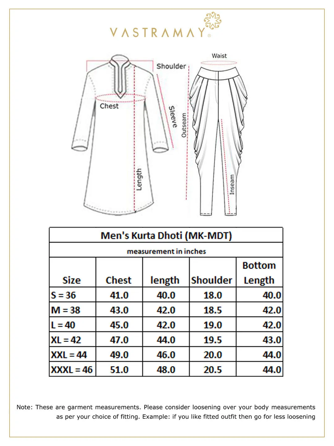 VASTRAMAY Fuchsia Pink Gold Kurta Dhoti