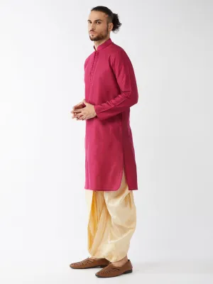 VASTRAMAY Fuchsia Pink Gold Kurta Dhoti