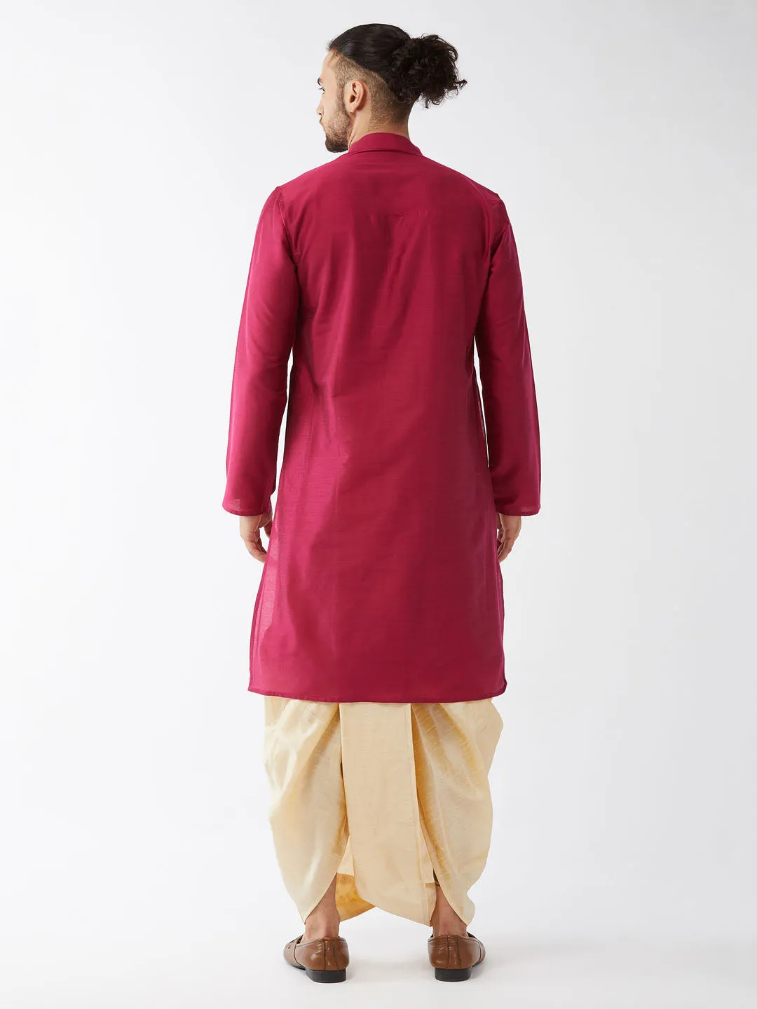 VASTRAMAY Fuchsia Pink Gold Kurta Dhoti
