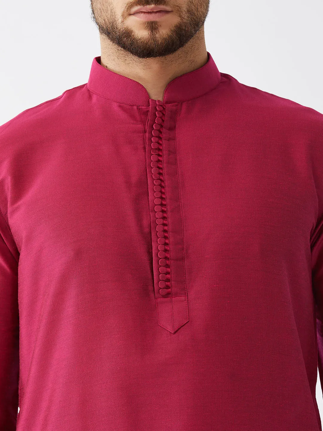 VASTRAMAY Fuchsia Pink Gold Kurta Dhoti