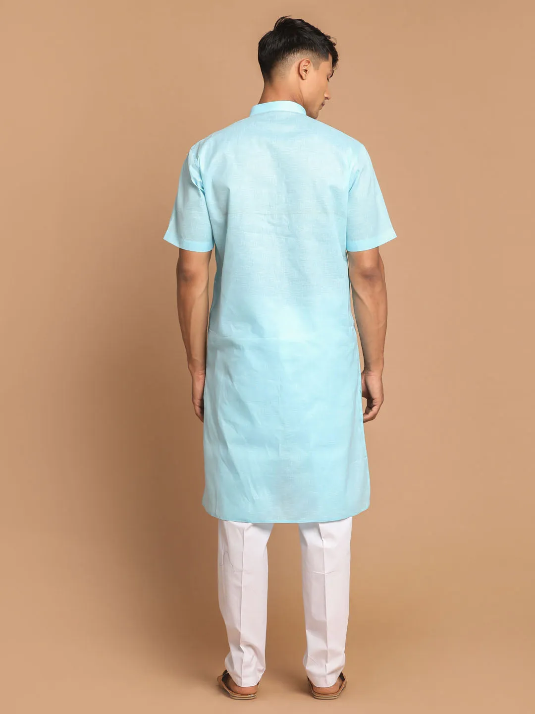 VASTRAMAY Men's Aqua Bule Kurta Set
