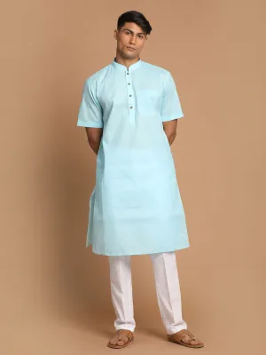 VASTRAMAY Men's Aqua Bule Kurta Set