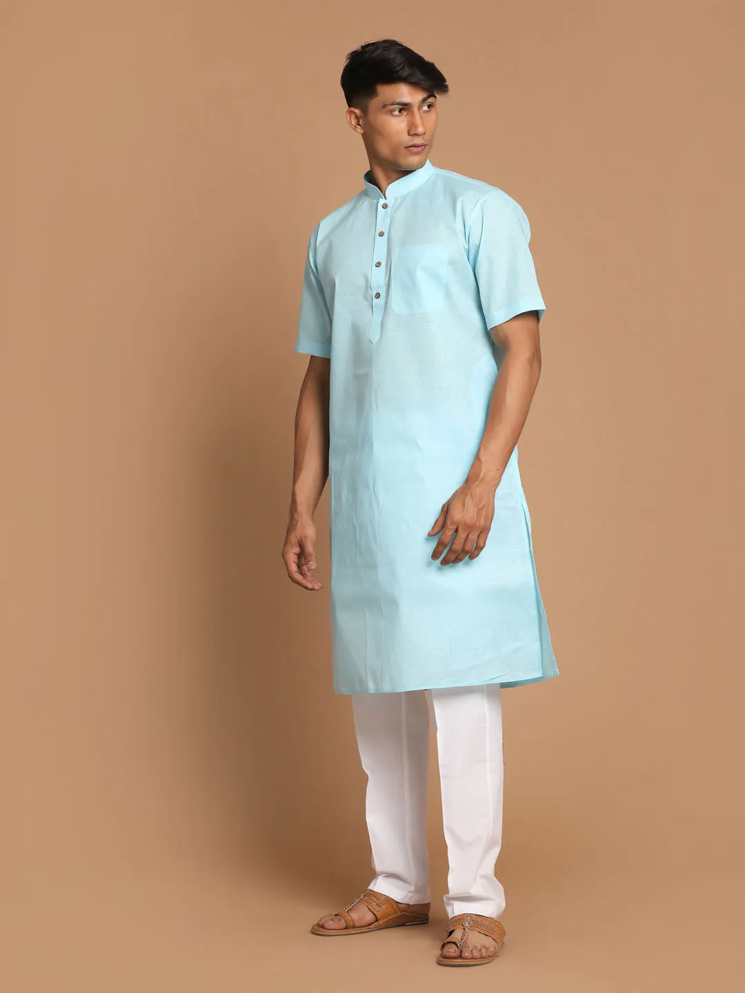 VASTRAMAY Men's Aqua Bule Kurta Set