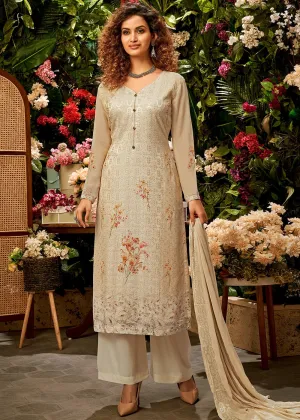 Viscose Georgette Elegant Beige Sequins Salwar Suit