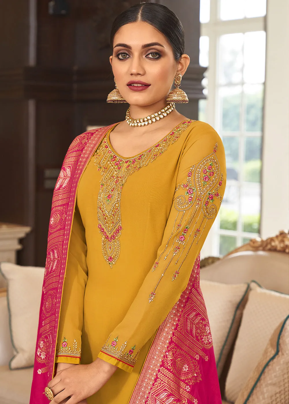 Wedding Party Elegant Yellow Thread & Zari Salwar Suit