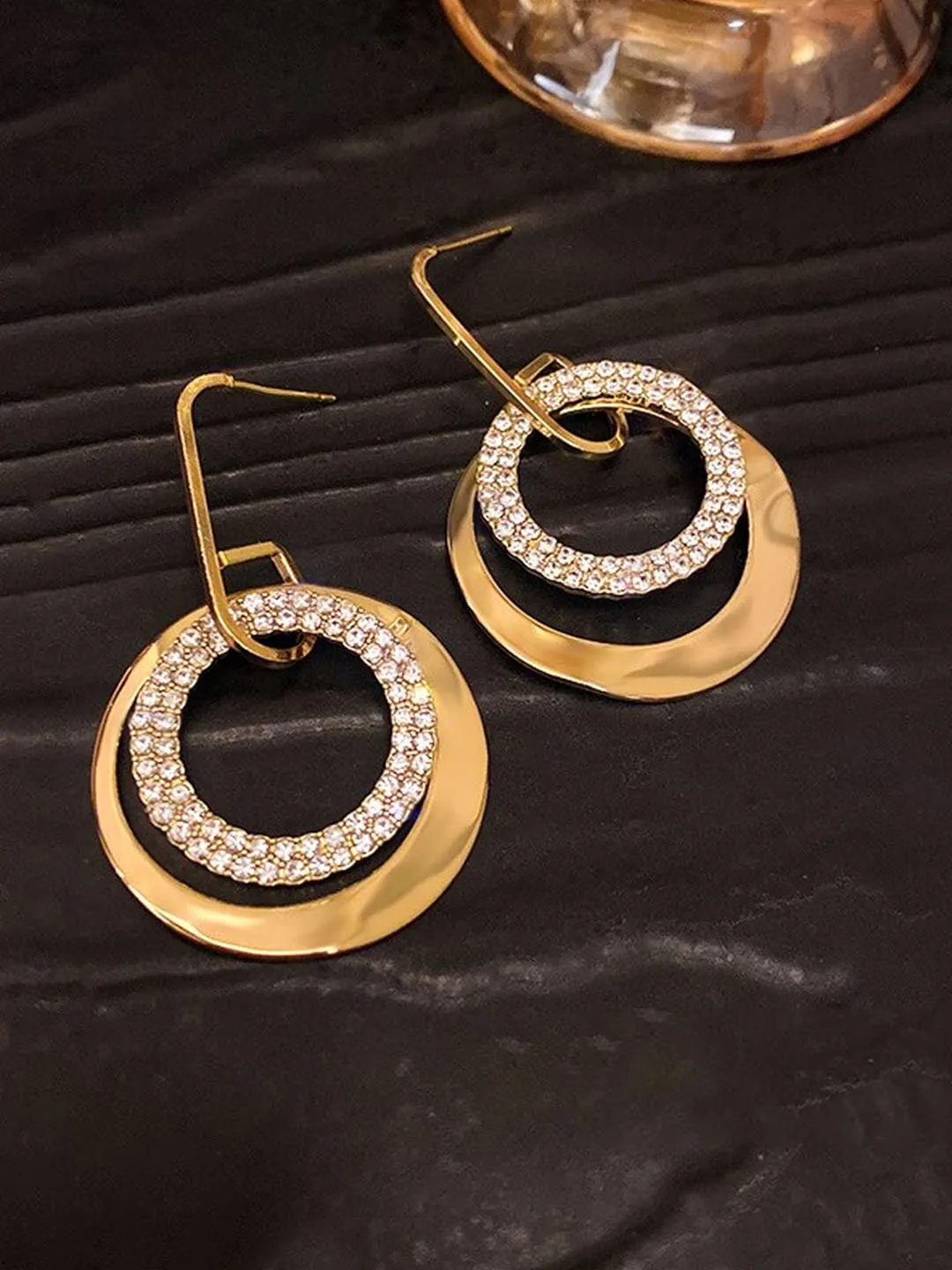 Yellow Chimes Earrings For Women Gold Plated Crystal Studded Double Open Circle Hanging Drop Earrings For Women and Girls