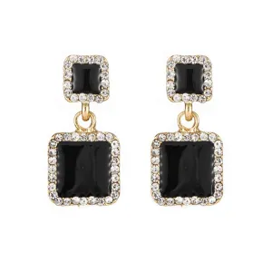 Yellow Chimes Earrings For Women Gold Tone Crystal Black color Rectangular Shape Stud Drop Earrings For Women and Girls