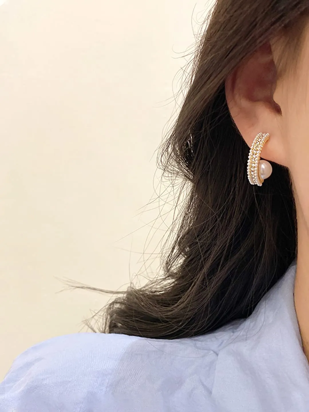 Yellow Chimes Earrings For Women Gold Tone Pearl and Crystal Studded Round Hoop Earrings For Women and Girls