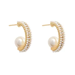 Yellow Chimes Earrings For Women Gold Tone Pearl and Crystal Studded Round Hoop Earrings For Women and Girls