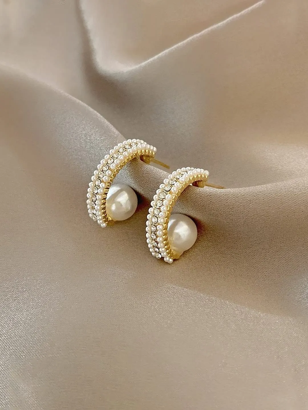 Yellow Chimes Earrings For Women Gold Tone Pearl and Crystal Studded Round Hoop Earrings For Women and Girls