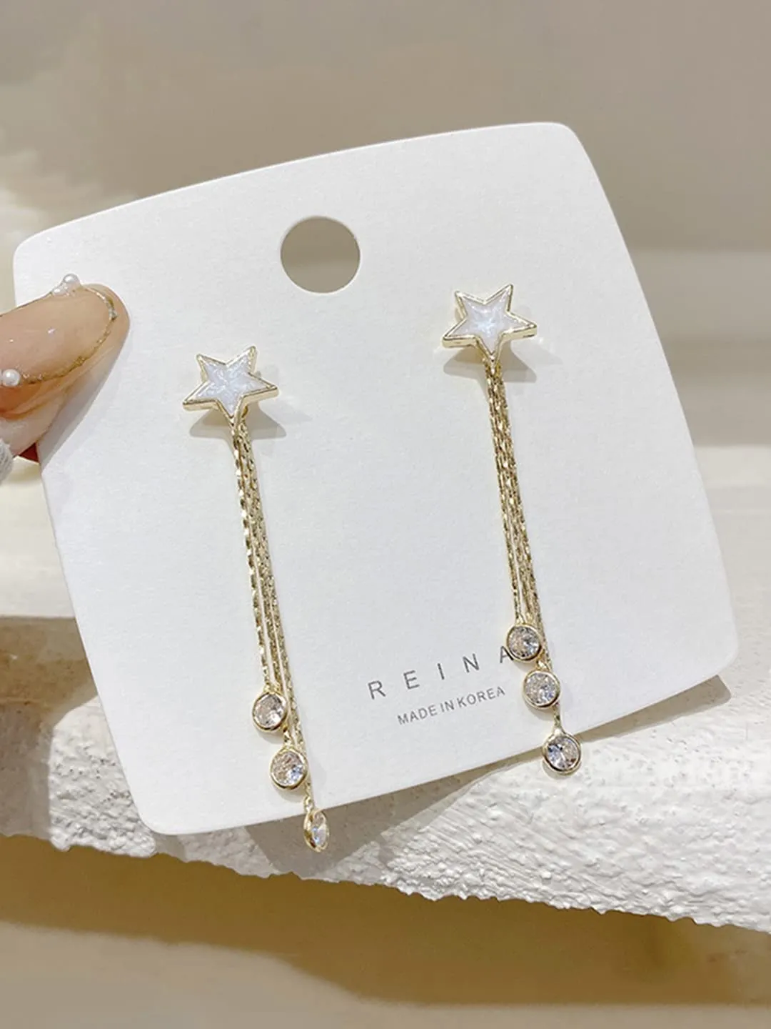 Yellow Chimes Earrings For Women Gold Toned Star Shaped Stud With Linear Chain Crystal Hanging Dangler Earrings For Women and Girls