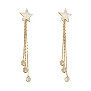 Yellow Chimes Earrings For Women Gold Toned Star Shaped Stud With Linear Chain Crystal Hanging Dangler Earrings For Women and Girls