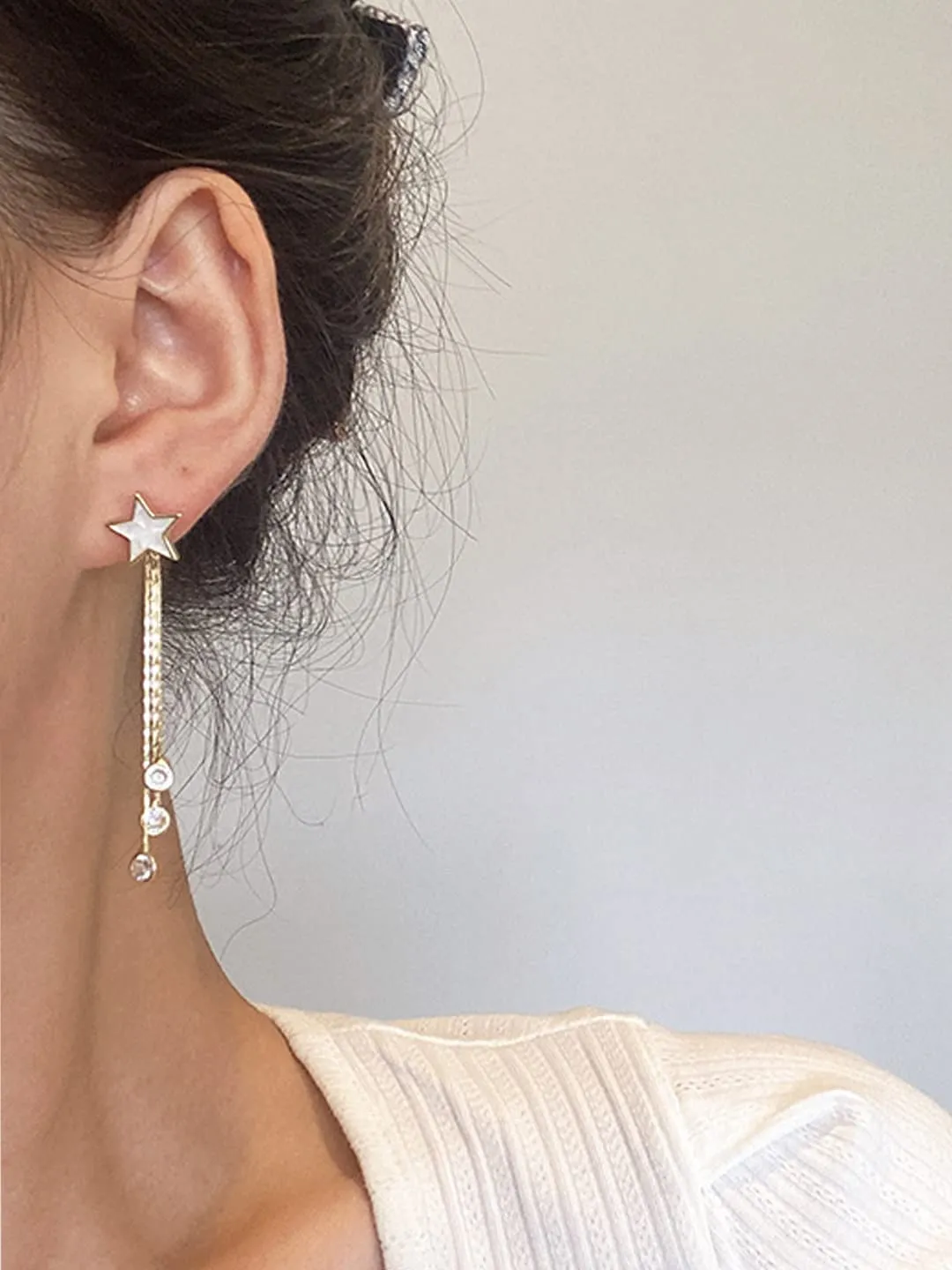 Yellow Chimes Earrings For Women Gold Toned Star Shaped Stud With Linear Chain Crystal Hanging Dangler Earrings For Women and Girls